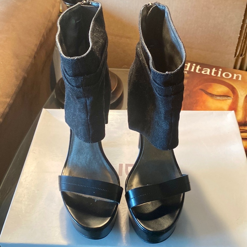 Denim Stiletto Moto Heels